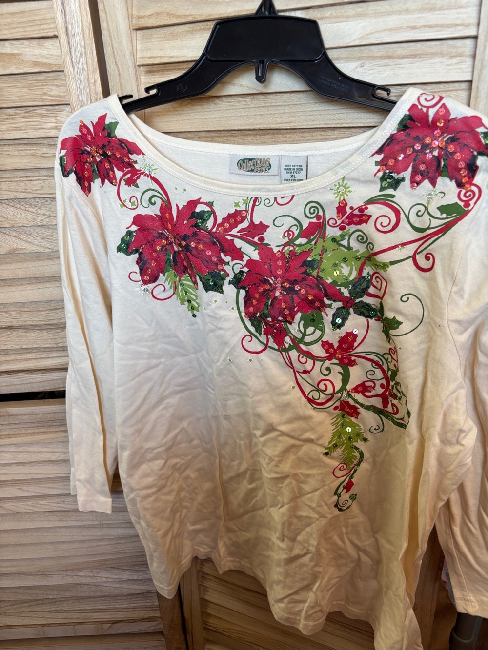 Collections Etc Cream Floral Sequin-Accent Women's Top XL